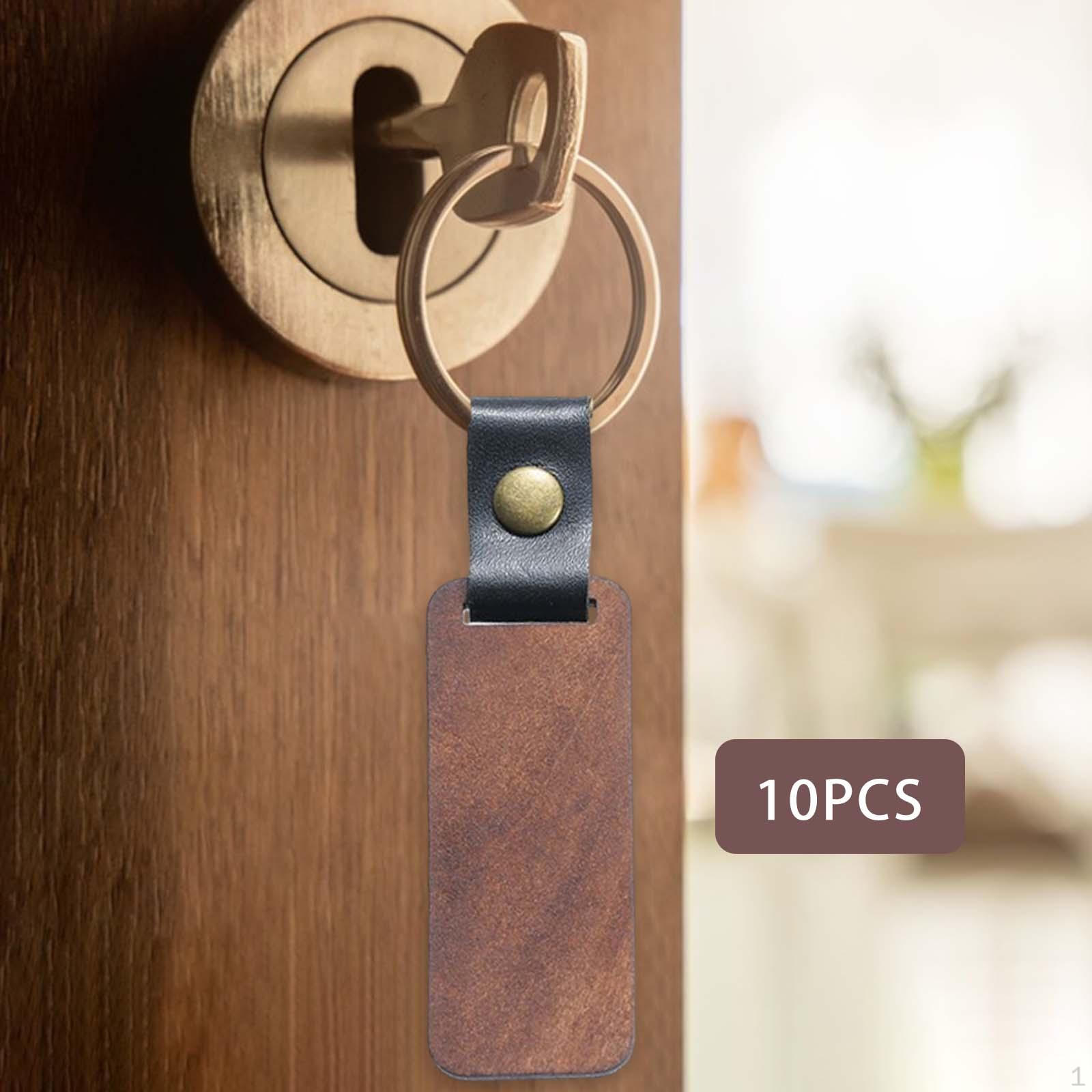 1 Pcs Chain Blanks Engraved PU Handmade Printed Gifts Key Ring for Home Rectangle