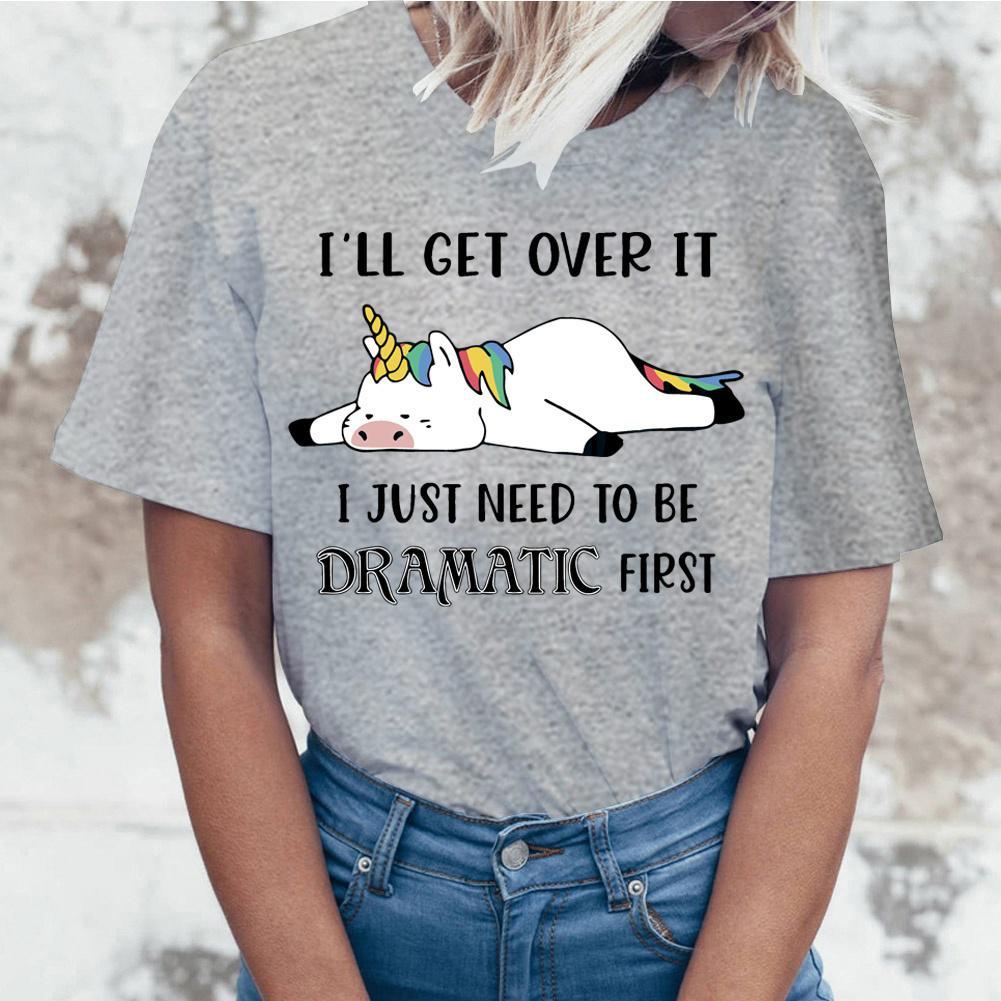 T-shirt da Donna con Stampa Unicorn Get Over It Estate Manica Corta Girocollo Carina Larga Top Creativi Personalizzati