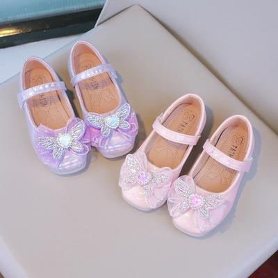 Girls Leather Shoes for Party Wedding Children Rhinestone Princess Shoes with Bow-knot Fashion Kids Shallow Performance Shoes
