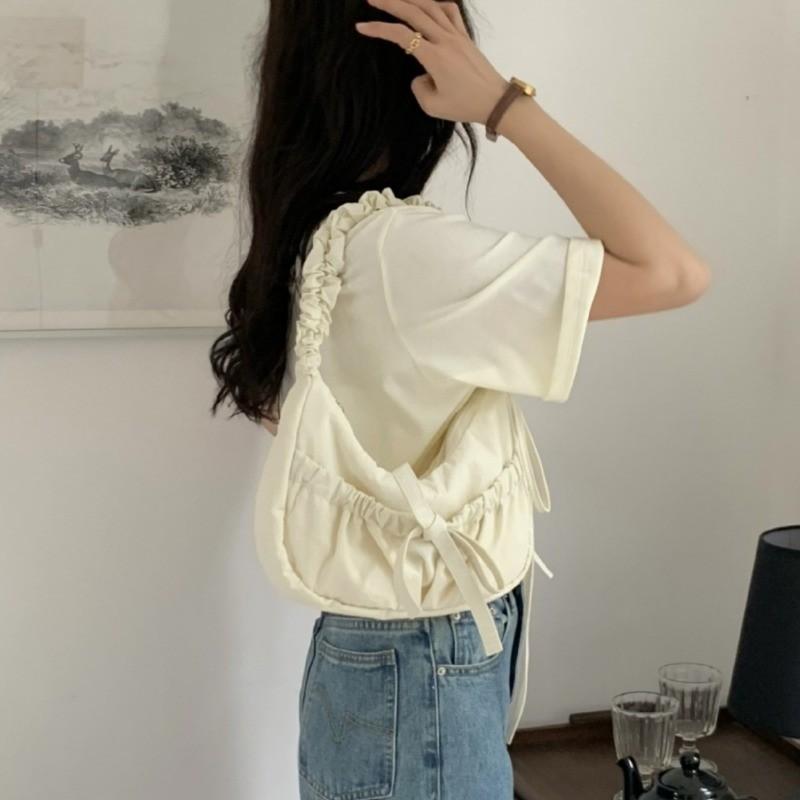 IELGY Casual Personality Pleated Drawstring Lace-up Nylon Lazy Wind Underarm Messenger Bag Ins