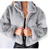 Women's Autumn Winter Faux Fur Short Coats Zipper Plush Warm Oversized Thick Jacket Turn Down Collar Overcoat