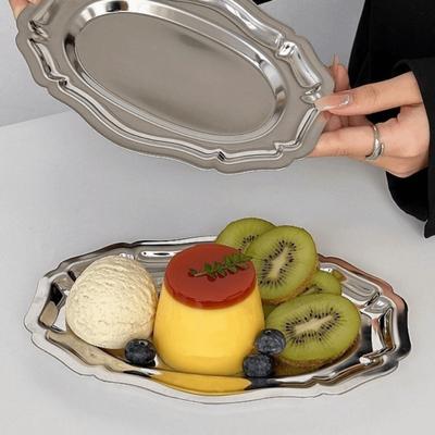 Vintage Mirror Face Cake Tray Irregular Shape Mirror Face Embossed Dessert Plate Household Wavy Edge Storage Plate