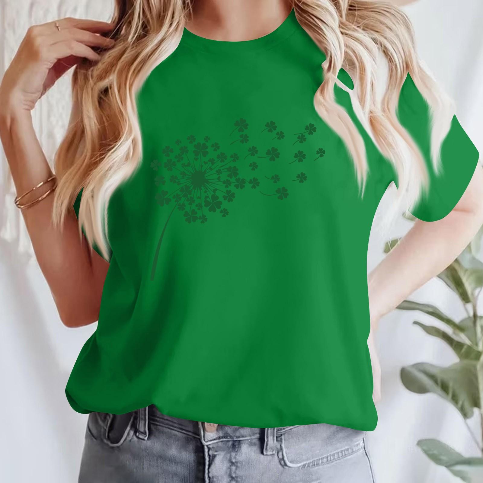 

Женская повседневная футболка с принтом, пуловер с круглым вырезом, топ с короткими рукавами XL зелёный
