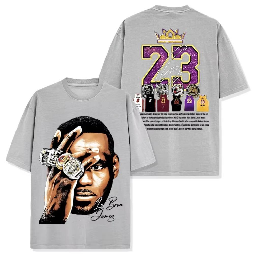LeBron James Pattern Printed Short Sleeve T-shirt Pure Cotton Crew Neck Men's and Women's Trend Top Sports Summer