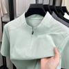 Men's Short Sleeve T Shirt Half Zipper Casual Mesh Beach Breathable Pullover Solid Color Lightwear Loose Comfortable Shirts