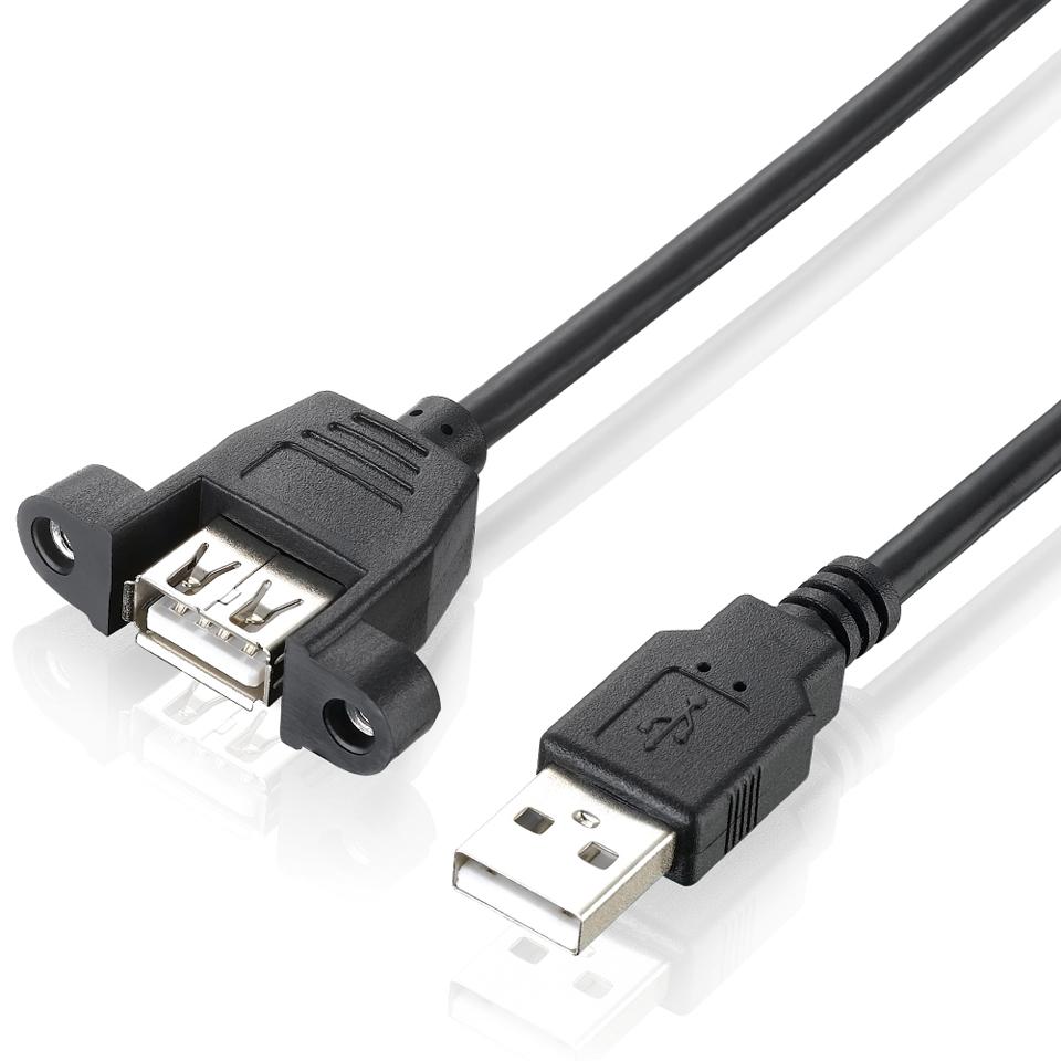 USB 2.0 Extension Cable Male To Female with Screw Panel Mount Foil+Braided Shielded 30cm 50cm 1m 2m 3m 5m