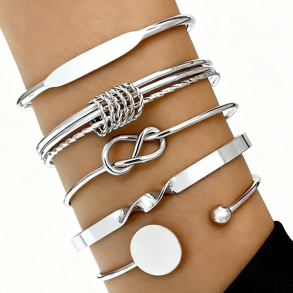 Striped rhombus pattern exaggerated personalized twist design multi-layer opening stacked bracelet women's bracelet set