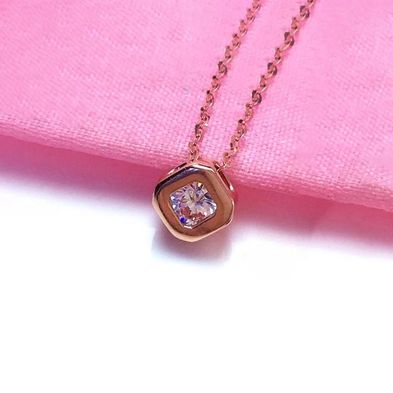 Copper plated rose gold White Zircon necklaces Simple Charms Small Round Square Pendant Engagement collar chain fine Zircon