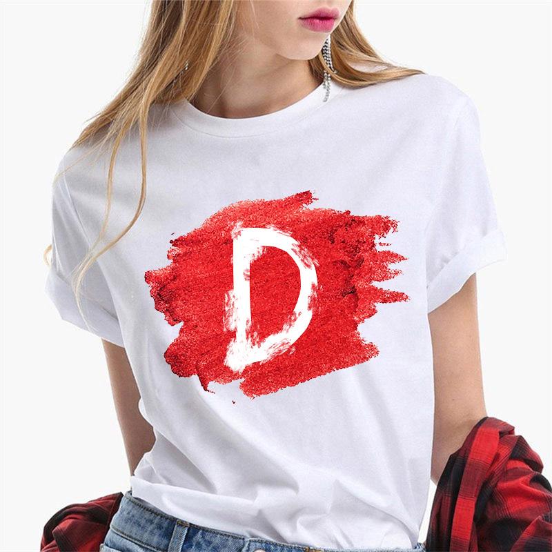 Women T Shirt Harajuku Summer 26 Alphabet K Print Woman Tee Tops Casual 90S Tshirt Femme Fashion Female T-Shirt