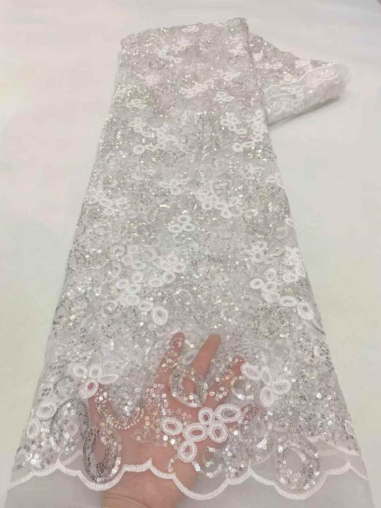 Blue African Tulle Lace Fabric 2025 French Net Sequins Fabric Sewing Embroidery With Groom Lace Tulle Mesh Nigeria Party Dress