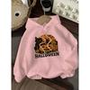 New Women's Casual Fashion Halloween Black Cat & Pumpkin Print Kangaroo Pocket Drawstring Hoodie