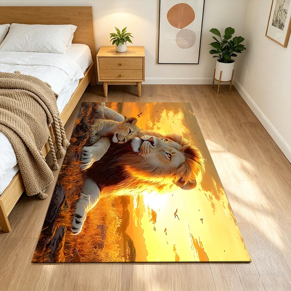 Lion And Cub Bond Non-Slip Home Carpet Design for Office Decor Living Room Bedroom Gift