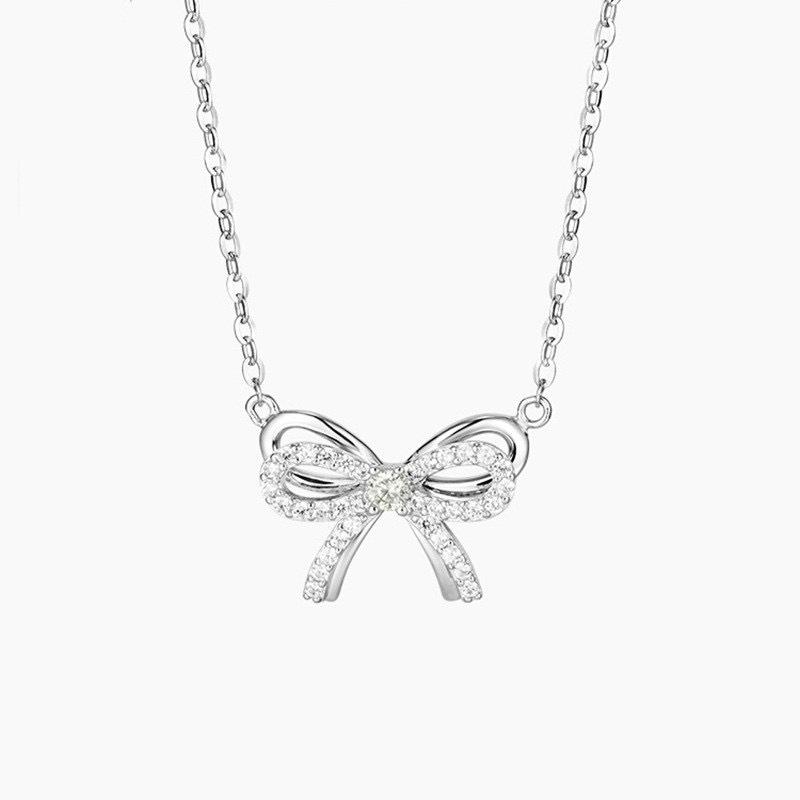 Bow necklace Women's light luxury niche design sense Clavicle chain Simple temperament Diamond-encrusted zircon pendant jewelry