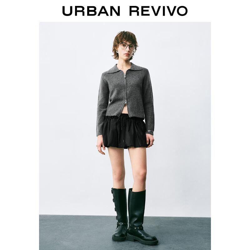 

Женский вязаный кардиган UR на молнии с воротником поло, серый, весна 2025 XL