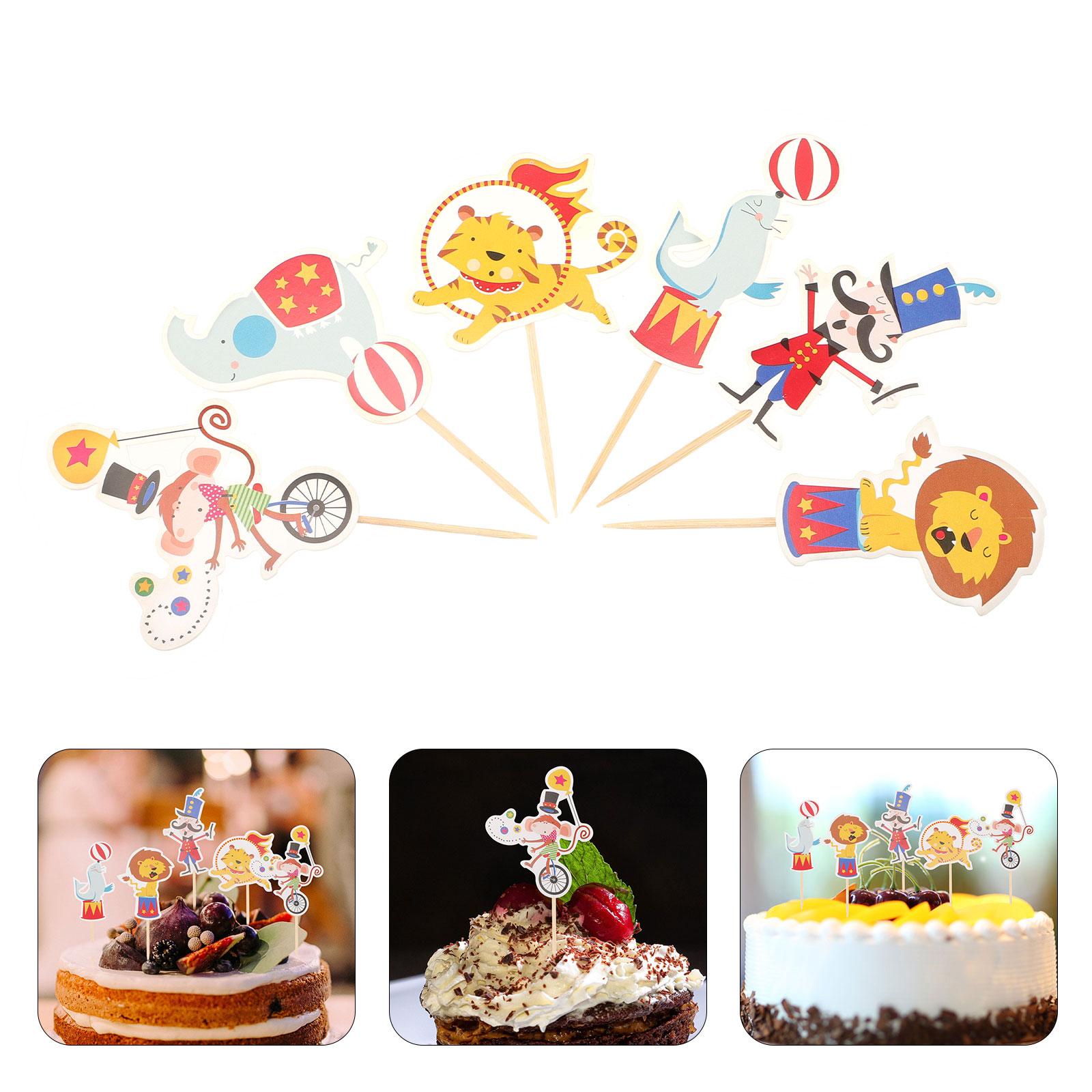 

Cartoon Circus Animal Cake Topper Decorative Circus Animal Cupcake Toppers 10.5x3cm