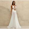 Sexy Hollow Out Long Dresses for Women Pleated V Neck Halter Sleeveless Backless Female Dress Fashion Solid Color A-Line Lady Dresses