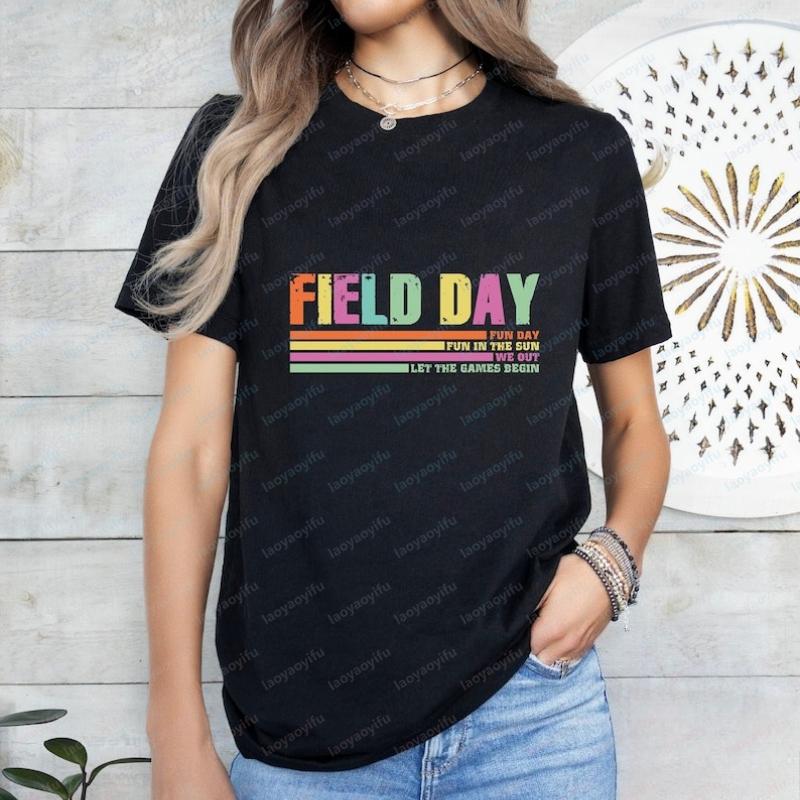 Retro Colorful Field Day 2026 Let The Games Begin for Field Day Funny Teacher Shirt Last Day of School Harajuku Graphic T Shirts