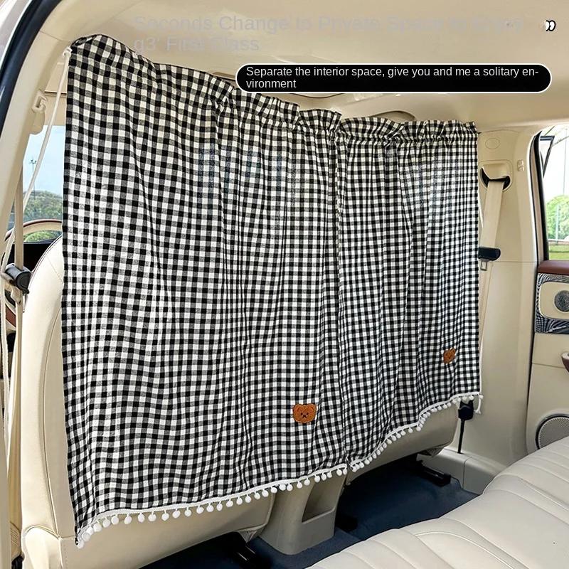 Car Curtains Summer Car Front Rear Partition Curtain -Cute Cartoon Bear Window Shade Privacy Sunscreen Heat Insulation Accessory