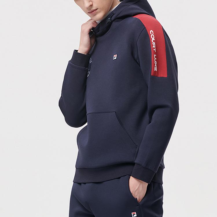 Fila Athletics Logo Embroidered Color Block Sports Hoodie Men Hoodies Royal-Blue A11M143213F-NV