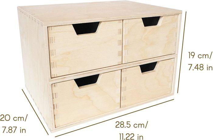 Mini Commode En Bois - Creative Deco - 4 Tiroirs - Coffre Beige Parfait À Décorer Peindre
