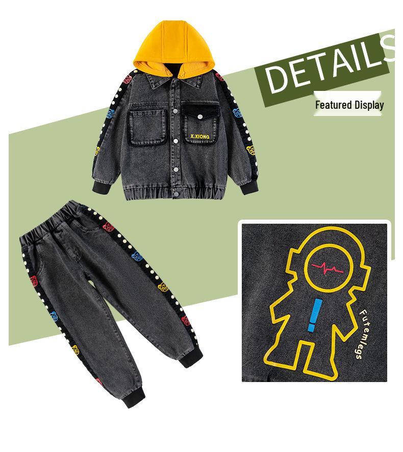 2025 Boys' Fashionable Autumn Denim Outfit - Korean Style Chic Two-Piece Set for Kids