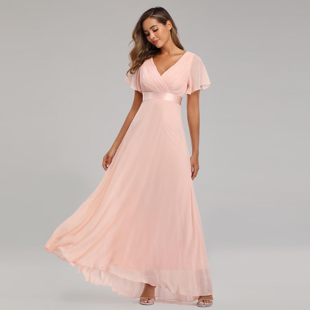 Chiffon Spring Summer Long Dress With Deep V Neck And Ruffle Details For Formal Events