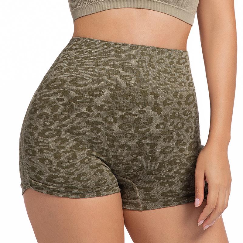 Leopard Print High-Waisted Tummy Control Sports Shorts for Summer Fitness and Yoga