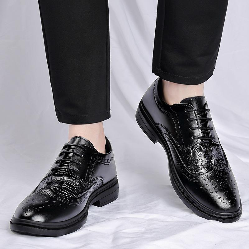 New Spring Men's Shoes Business Casual British Brock Leather Shoes Men's Wedding Shoes