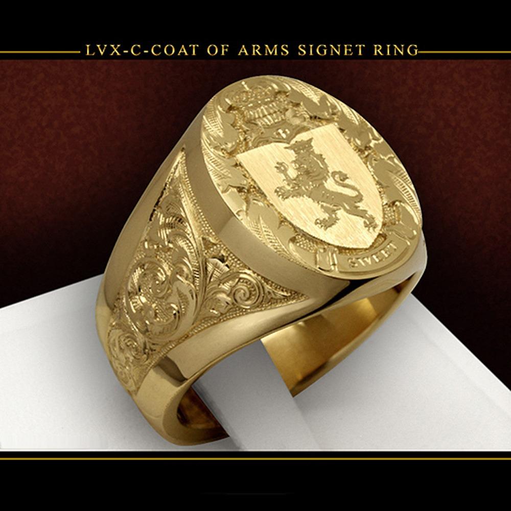 Royal Shield Ring with Lion Crown 18k Gold Plated Men Jewelry Vintage Design