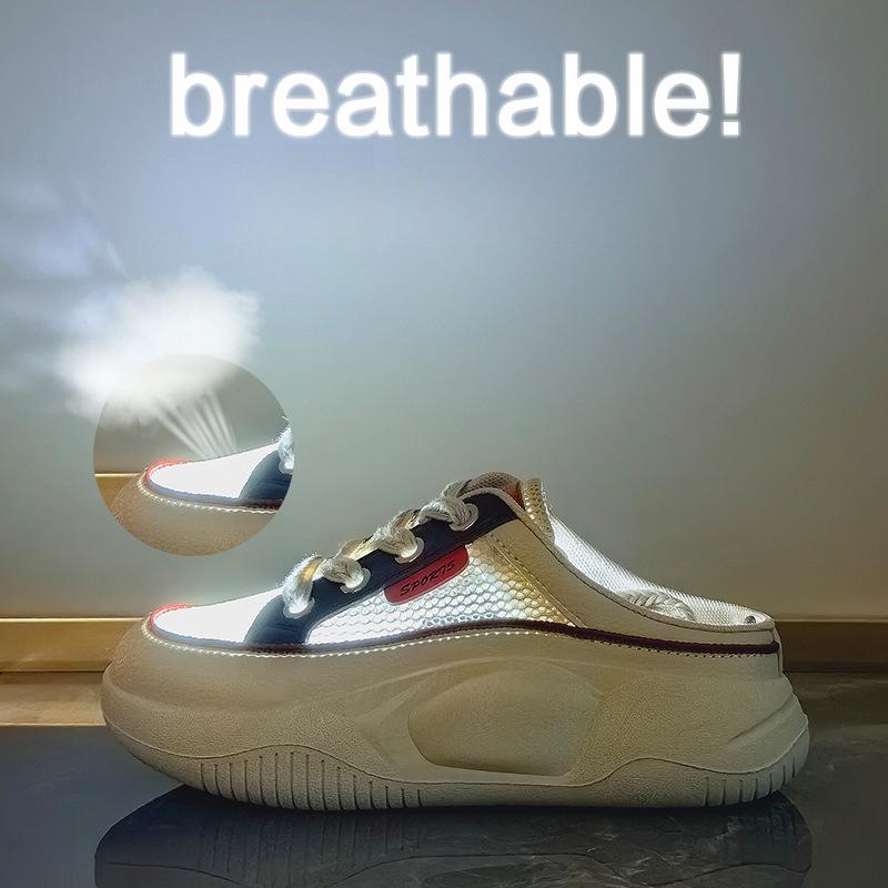 New Summer Half-support White Shoes for Women's Mesh Breathable Student Board Shoes Casual Thick Sole Height