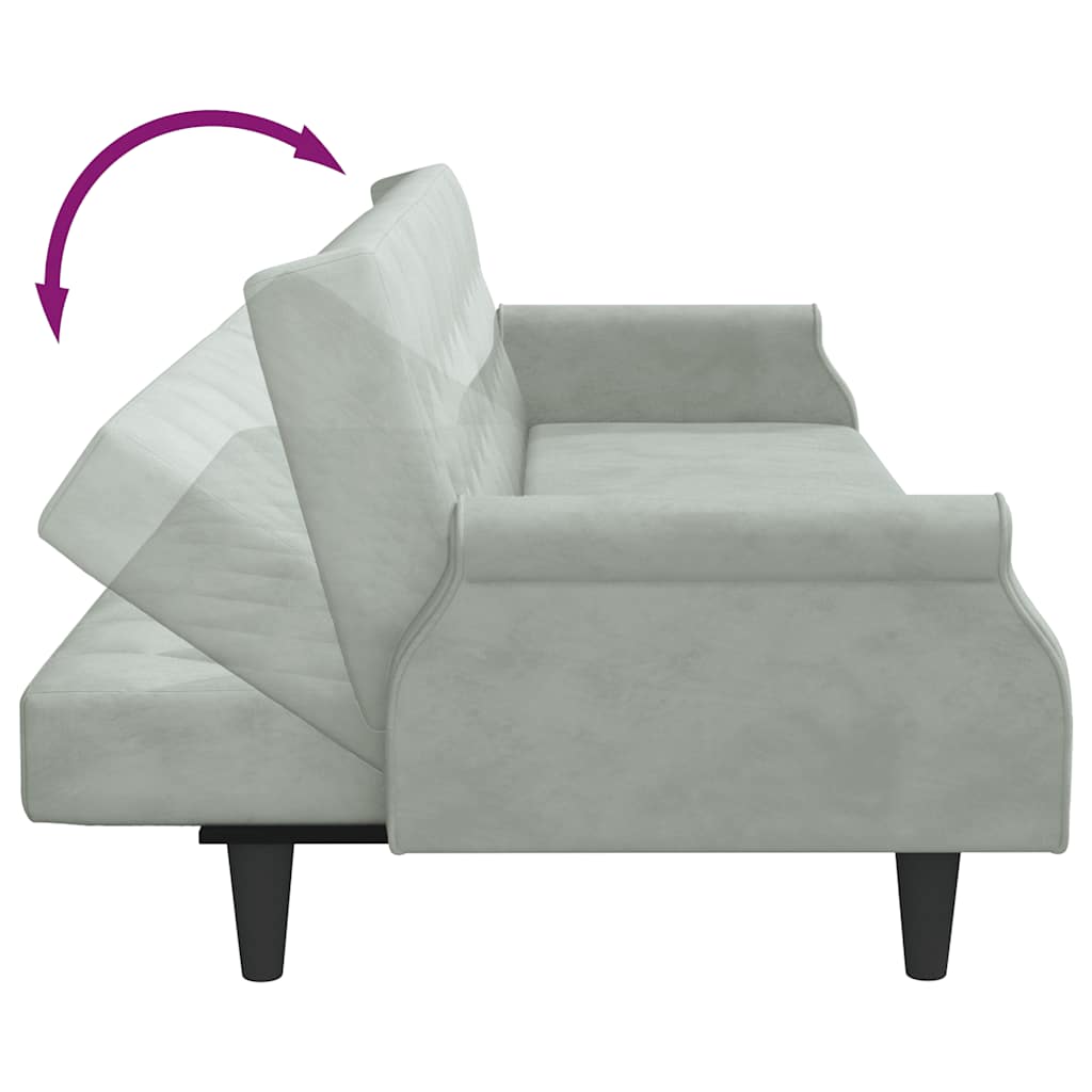 Sofa Bed with Armrests Light Grey Velvet