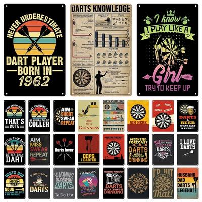 Conocimiento de Dardos Diana de Dardos Jugar al Juego de Dardos Letrero Metálico Vintage Placa Metálica Póster Retro Garaje Cueva del Hombre Habitación Decoración de Pared del Hogar Regalo