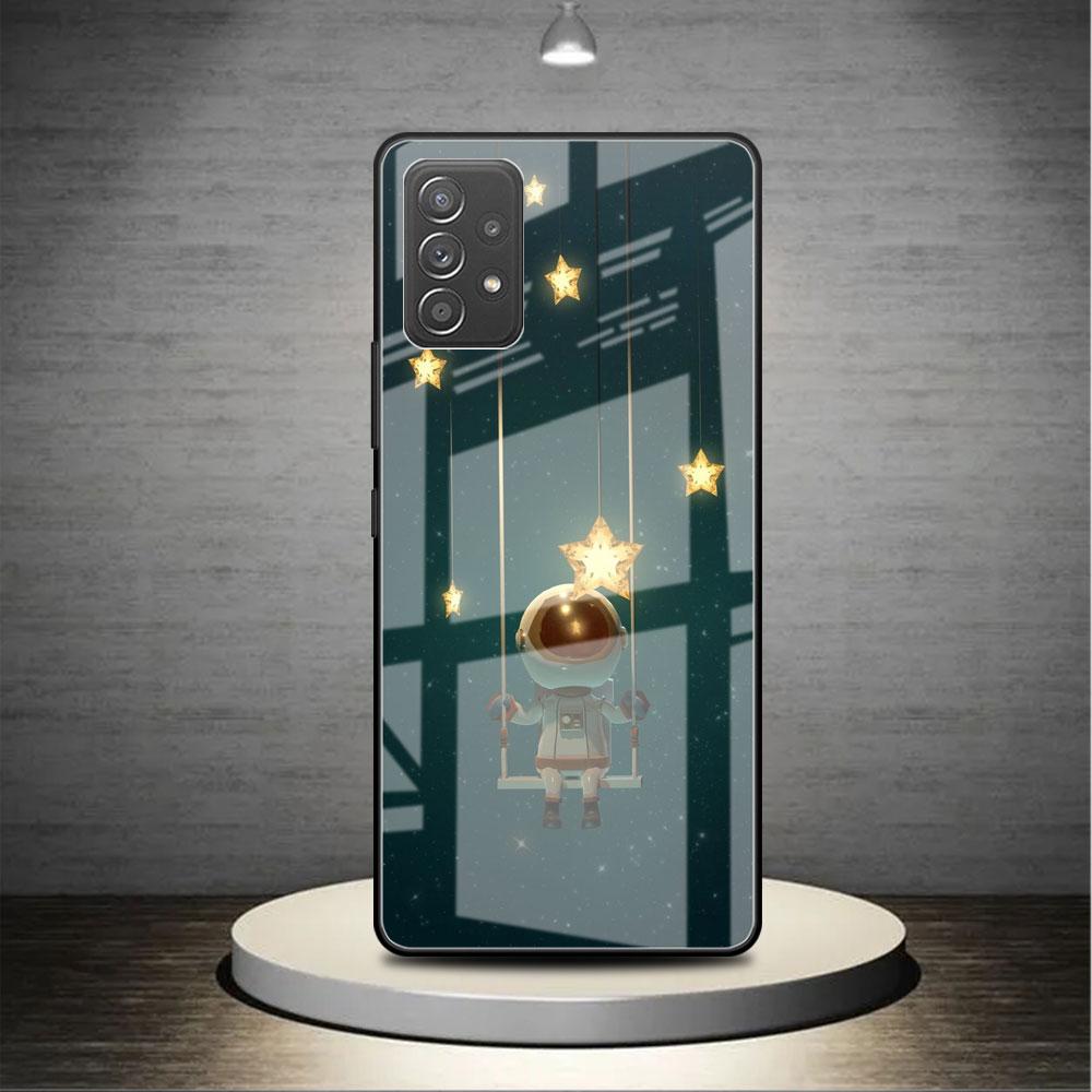 Glass Case For Samsung Galaxy A52 A71 A50 A51 A70 A21s A31 A72 A10 A12 A30 A22 5G Phone Cover Astronaut Cute