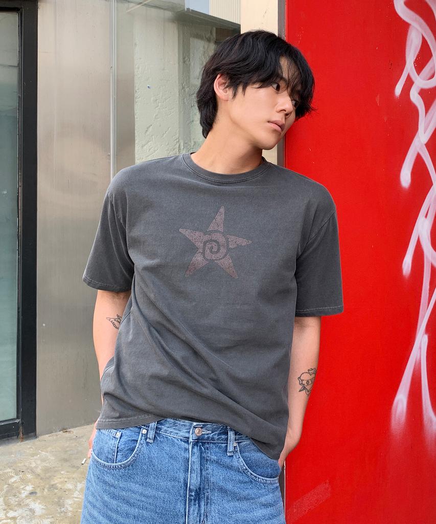 FERNOV Spiral Star Pigment Short Sleeve T-Shirt Charcoal