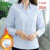 Women's Plus Velvet Blue & White Striped Long Sleeve Shirt - Versatile Pro Wear for Autumn/Winter.