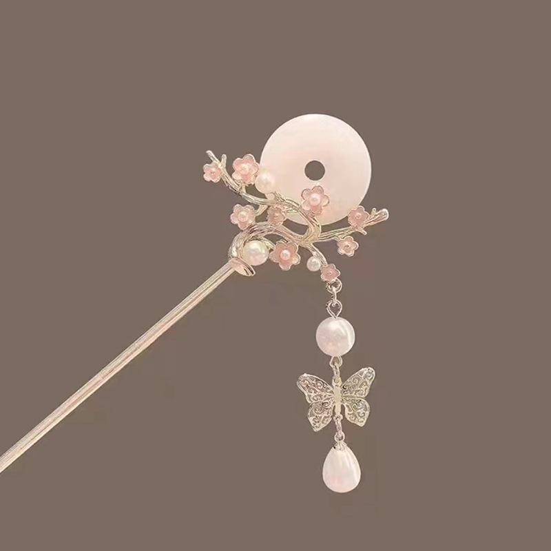 Antiker Stil Jade Blume Haarnadel mit Quaste – Damen Qipao & Hanfu Kopfschmuck Accessoire