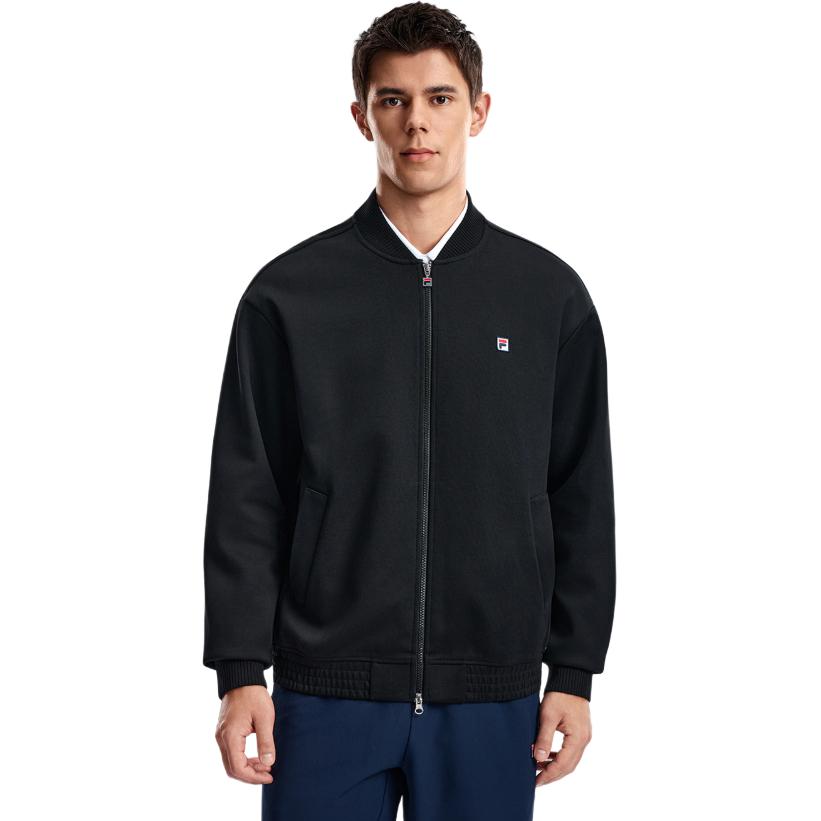 FILA Tennis Sports Minimalist Stand Collar Loose Zip Knit Top Unisex tops A51U613501F-BK