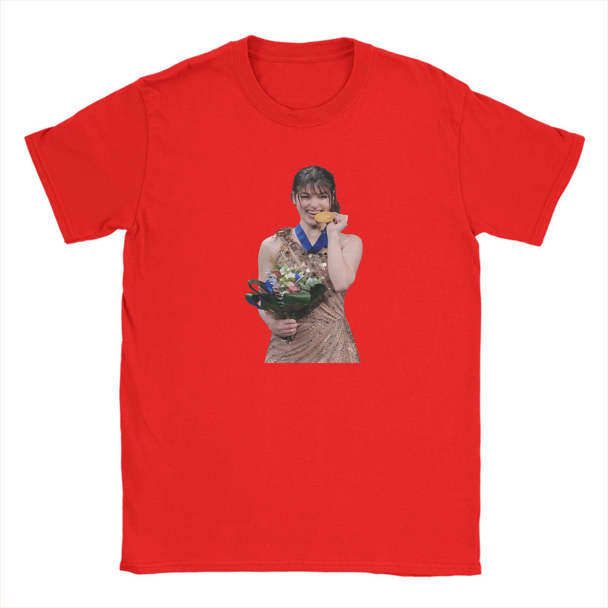 

Unisexs TShirts Alysa Liu Won Medal Novelty Pure Cotton Tees Short Sleeve T Shirt Round Collar Clothing Plus Size S