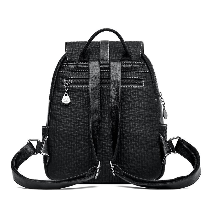 Women's New Fashion and Versatile Large Capacity Stitching Soft Leather Student Outdoor Travel Backpack