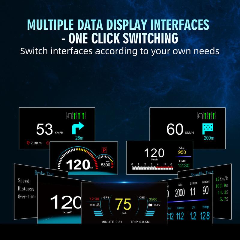 C1 Navigation Windshield Projection OBD2+GPS Head Up Display with Real-time Navigation Water Oil Temp RPM Turbo Press Display
