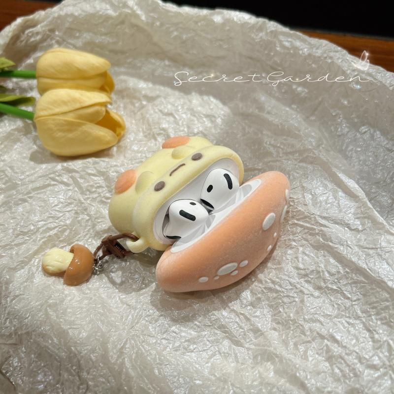 Capa de fone de ouvido de nylon 3D em formato de cogumelo para AirPods 4 2024, capa fofa de desenho animado para AirPods Pro 2, caixa de carregamento para AirPods 3 2 1