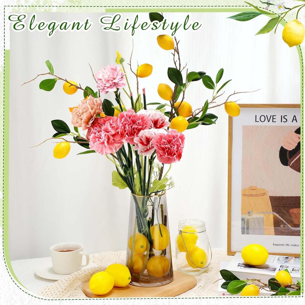 13 Pcs Faux Lemon Decoration Set Includes 3 Pcs 31.5 Inch Artificial Lemons Branch 10 Pcs 3 x 2 Inch Faux Yellow Lemons Fake Lemons Branch Fruit