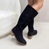 2026 European and American Thick Heel Slimming Suede Over The Knee Boots Women's Side Zipper High Heels Long Tube Fashion Boots