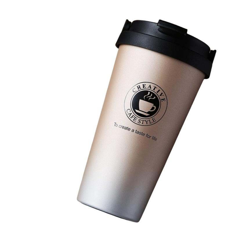 

New American Simple Coffee Cup Portable Office Large-capacity Double-layer Vacuum Thermos Cup with Rope Seamless Lined Mug 500ml