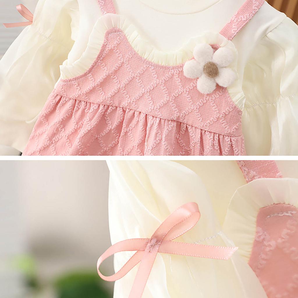 Toddler Kids Baby Girls Lace Patchwork Dress Suspender Dress Outfits Set