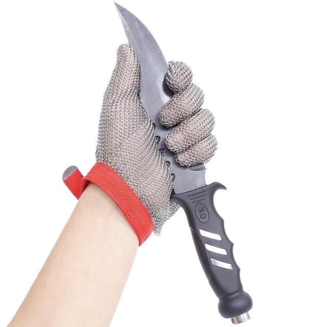316L Stainless Steel Mesh Chain Mail Gloves with Textile Strap for Anti-Cut Hand Safety