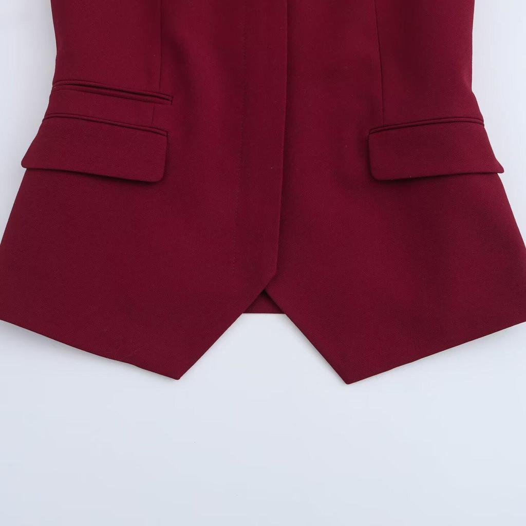 Women's European & American Style V-Neck Sleeveless Vest + Casual Pants Solid Color Set