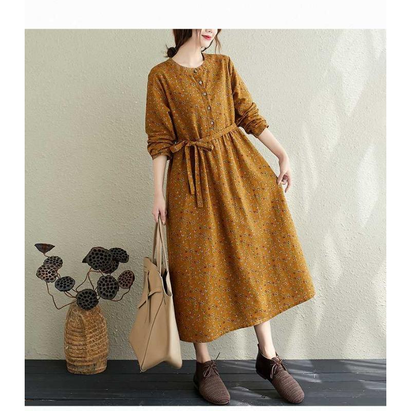 Floral Plus Size Dress Commuter Literary Loose Midi Dress