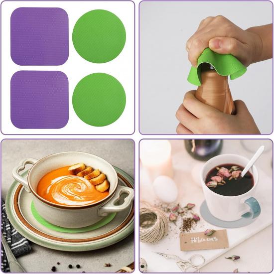 4pcs Jar Opener Gripper Pads, Rubber Jar Grippers Multi-function Jar Opener for Seniors with Weak Hands Kitchen Coasters (Green, Purple)