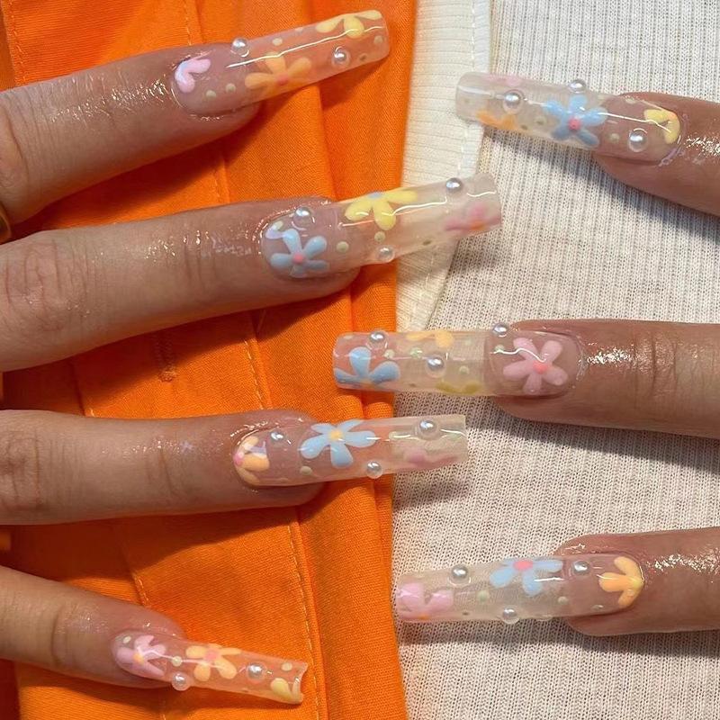 Wearing nail nail piece Multicolor flower pearl Wearing nail nail patch Finished fake nail press on nails
